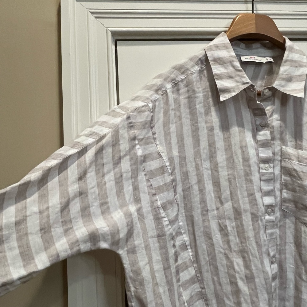 Vineyard Vines Striped Linen Weekend Top — White/Tan - Picture 6 of 9